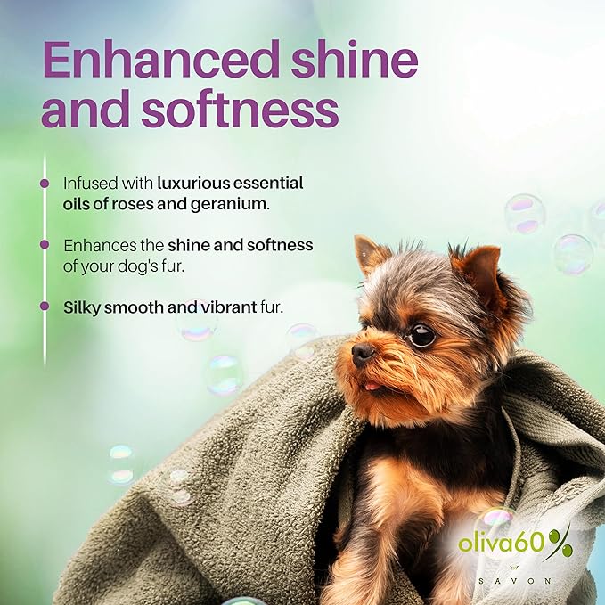 Natural Dog Shampoo Bar with Roses and Geranium | Eco-Friendly, Long-Lasting Dog Bath | Sulfate-Free, Nourishing Oils for Shiny Coat | Dog Essentials | Oliva 60