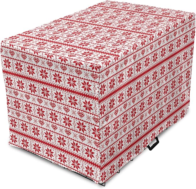 Ambesonne Christmas Dog Crate Cover, Scandinavian Tradition Fashion Nordic Borders Geometrical Pixel Retro Style, Easy to Use Pet Kennel Cover for Medium Large Dogs, 42 Inch, Orange White