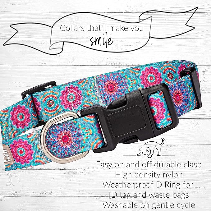 Lucky Love Dog, Boho Chic Dog Collar for Girl Boy Dogs, Vivid Pink and Turquoise Collar for Dogs, Comfortable, Soft, Cute Collars - (Mediuml, Clara Collar)