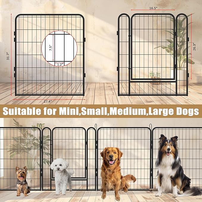 KEIKI 12 Panels 31.7" H Heavy Duty Metal Playpen with Door for Dog Fence,Pet Exercise Pen Versatile Shape for Outdoor Indoor