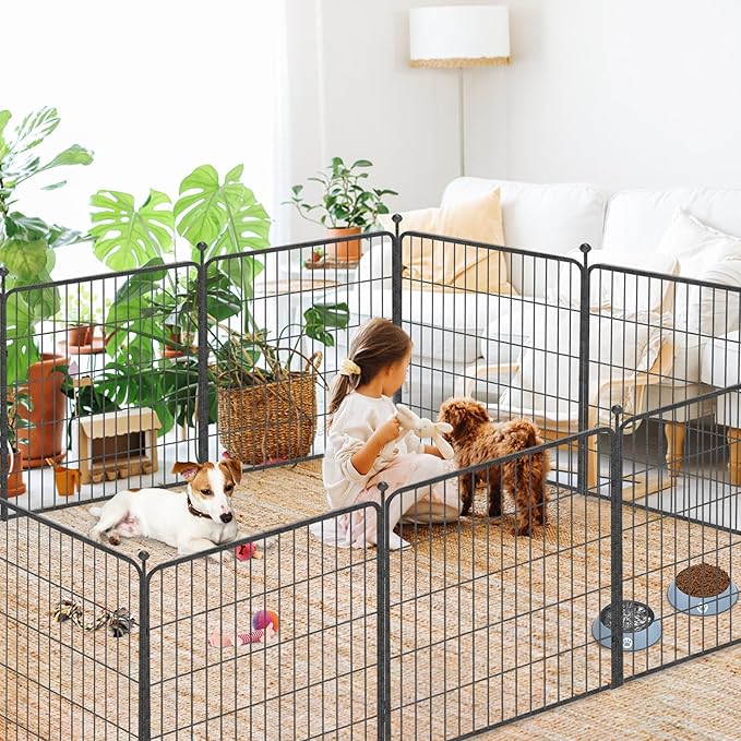 Dog Playpen 32 inch 2 Panels Indoor Dog Pen for Medium/Small Dogs Heavy Duty Metal Dog Fence Outdoor for Yard, Puppy Playpen with Door Portable Pet Fence for RV Camping Yard