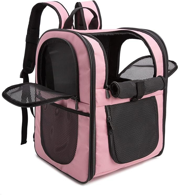 Apollo Walker Pet Carrier Backpack for Large/Small Cats and Dogs, Puppies, Safety Features and Cushion Back Support for Travel, Hiking, Outdoor Use (Pink)