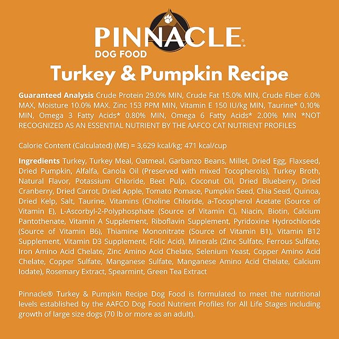 Pinnacle Pet Pinnacle Turkey & Pumpkin Dry Dog Food 22 lb, Infused with Broth