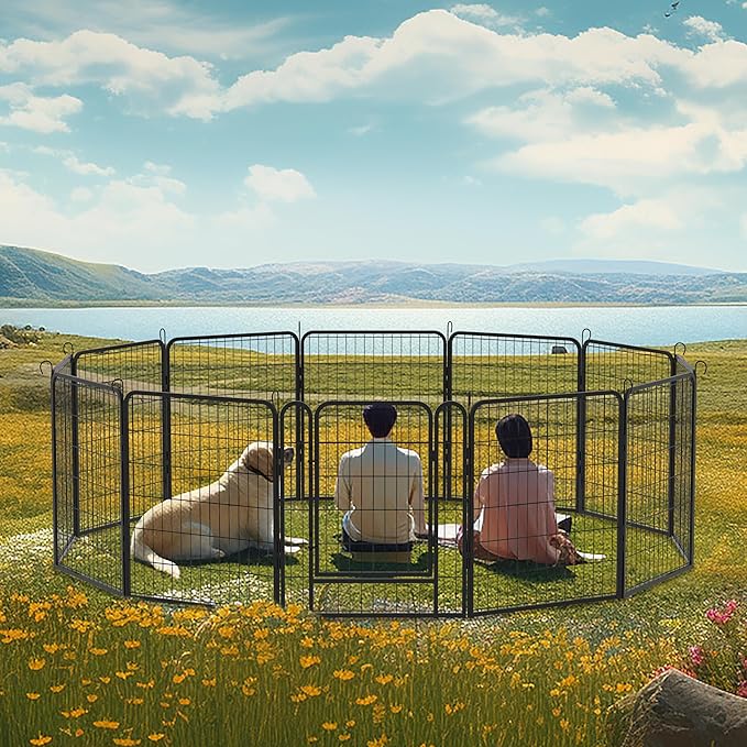KEIKI 12 Panels 31.7" H Heavy Duty Metal Playpen with Door for Dog Fence,Pet Exercise Pen Versatile Shape for Outdoor Indoor