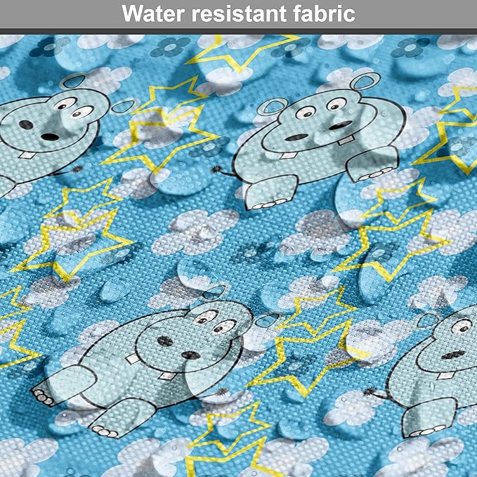 Lunarable Yellow and Blue Dog Crate Cover, Funny Cartoon Hippopotamus with Stars and Daisy Flowers, Easy to Use Pet Kennel Cover for Cats & Medium Dogs, 24 Inch, Pale Blue White Yellow