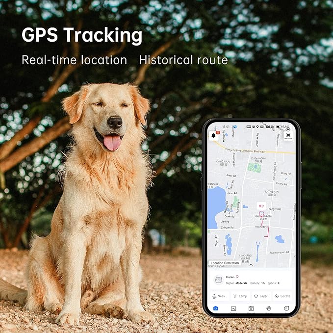 GPS Pet Tracker, Activity Monitor for Dog, Real-Time Location & Escape Alerts & Virtual Fences, No Monthly Fee & Support Multi User Co-Monitoring, Waterproof & Drop-Proof