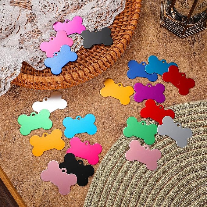 50 Pcs Blank Dog Pet Tags for Engraving 38MM Aluminum Bone Shape Name Tag Colorful Double Sided Dog Cat Phone Number Tag Pendantsnts