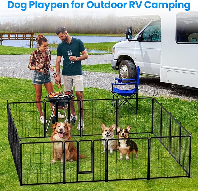 HealSmart Dog Playpen 24 Inch 8 Panels, Multi-Shaped Foldable Metal Pet Pen Fence with Single Gate, Light Weight and Easy to Carry, Black