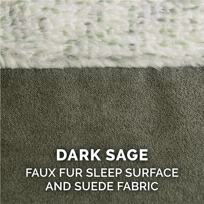 Furhaven Memory Foam Dog Bed for Medium/Small Dogs w/ Removable Bolsters & Washable Cover, For Dogs Up to 35 lbs - Two-Tone Plush Faux Fur & Suede L Shaped Chaise - Dark Sage, Medium