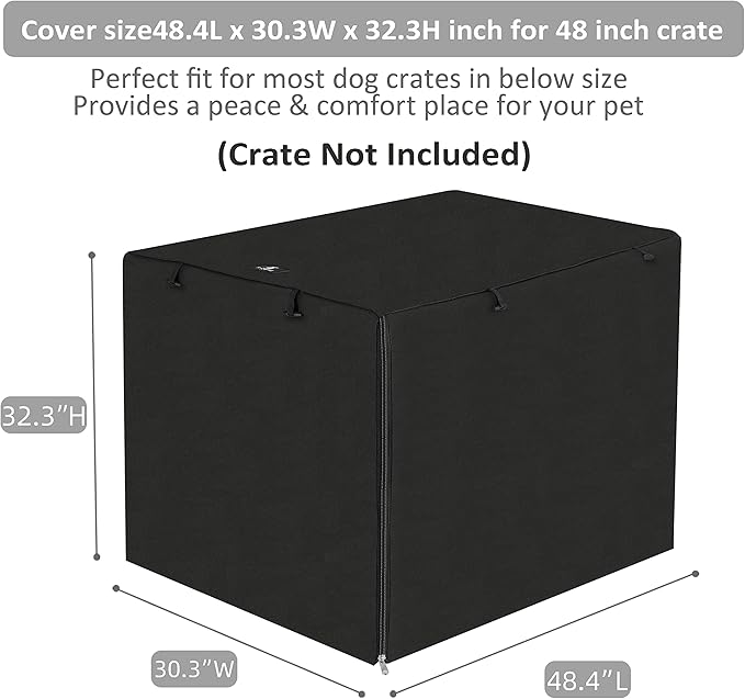 X-ZONE PET Double Door Dog Crate Cover - Polyester Pet Kennel Cover (Fits 24 30 36 42 48 inches Wire Crate) (48 Inch, Black)