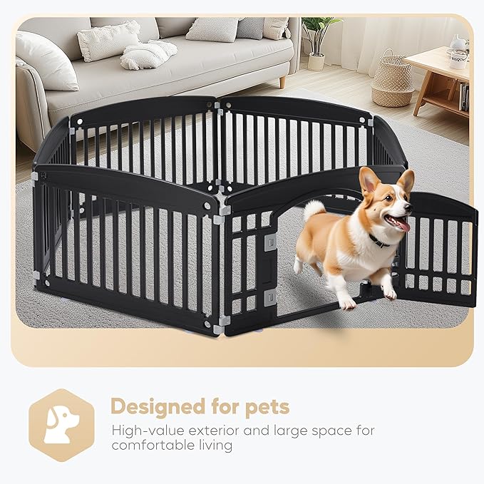Simple Deluxe Dog Playpen, 24" Exercise 6-Panel Pet Playpen with Door, Safe and Secure, Folding and Portable Puppy Playpen for Puppies and Small Dogs, Black