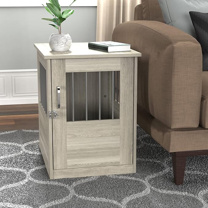 ClosetMaid Pet Crate End Table Furniture for Small Dogs or Cats Under 12 lbs, Earth Gray Wood Grain Finish