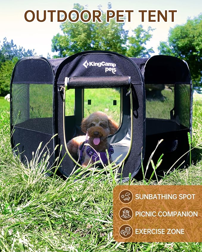 KingCamp Dog Playpen, Portable Foldable Cat Kitten Puppy Tent Crates 29"/36"/50" Pop Up Pet Playpen with Zippered Bottom & Cover for Indoor Outdoor Use (X-Large, Jet Black)