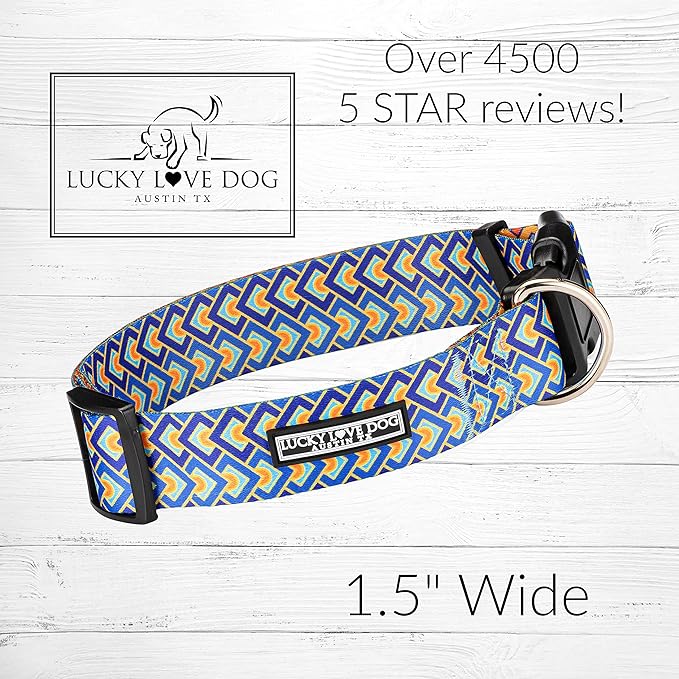 Lucky Love Dog Wide Dog Collar - Adjustable, Durable, Soft Webbing, & Comfortable 1.5 inch Wide Collar for Dogs Male and Female - in Murphy Pattern with Strong Buckle, Large Size