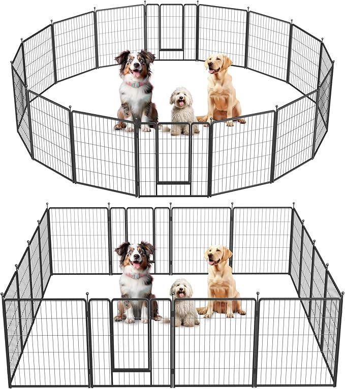 InfiniPower Dog Playpen for Yard, RV, Camping, 24 Inch 16 Panels Play Pen Indoor, Heavy Duty Indoor Outdoor Exercise Dog Pen for Puppies/Small Dogs, Black