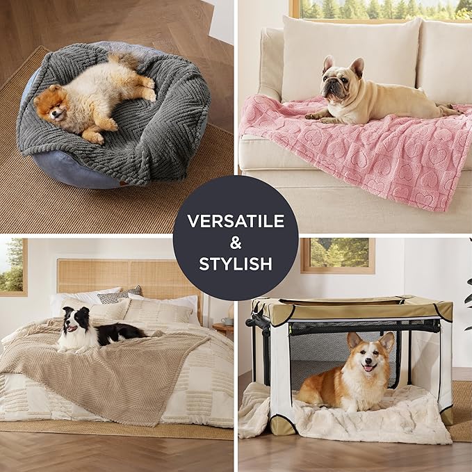 Bedsure Dog Blanket for Large Dogs Washable - Soft Fluffy Puppy Blanket with Premium 300GSM Coral Fleece, Cozy Calming Cat Blankets for Indoor Cats, Fuzzy Pet Blanket for Couch, Pink, 60x80IN