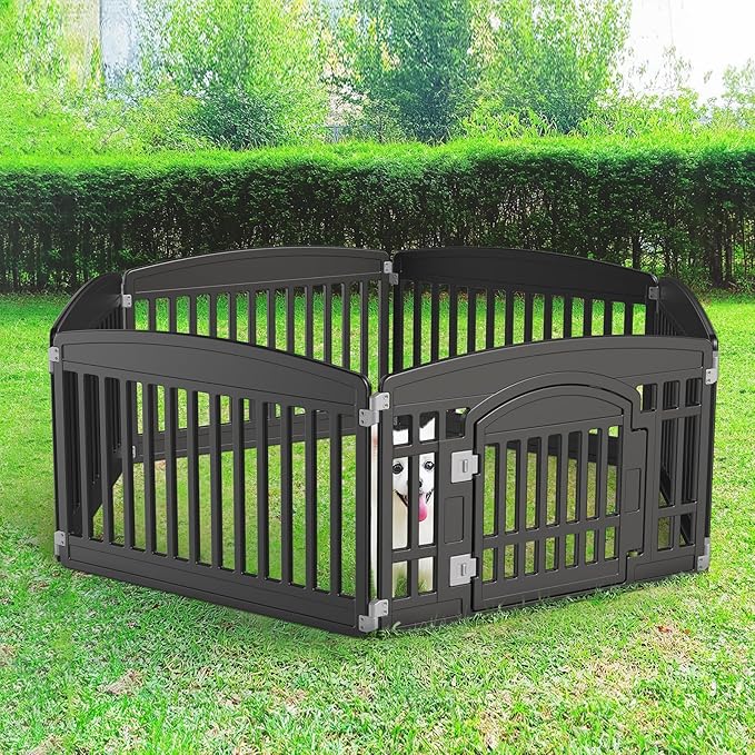 Dog Playpen 6-Panel 24" | Safe & Secure Indoor/Outdoor Pet Fence | Folding & Portable | 35 x 35 x 24IN, Ideal for Small to Medium Dogs | Easy to Clean (Black)