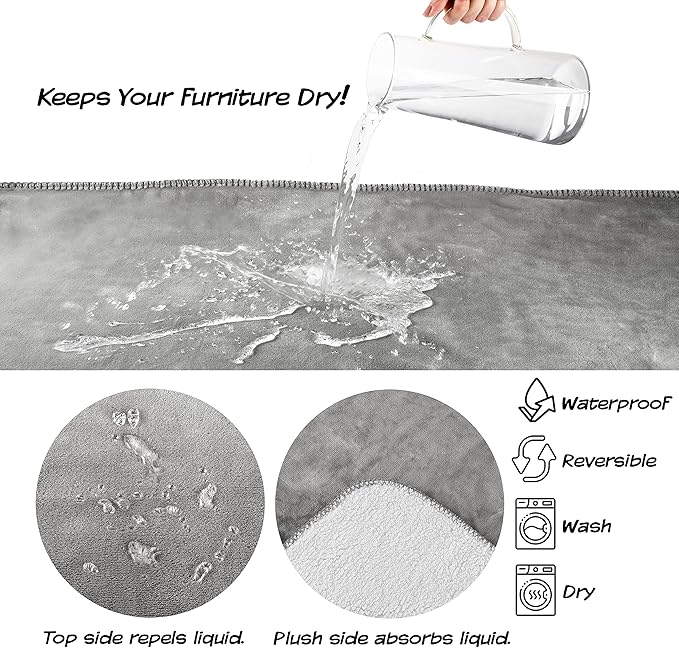 Waterproof Pet Blanket - 60x70-inch Reversible Throw Protects Couch, Car, Bed from Spills, Stains, and Fur - Dog and Cat Blankets by Petmaker (Gray)