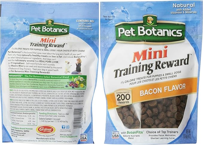 Pet Botanics Mini Training Rewards for Dogs 3 Flavor Variety Bundle: (1) Bacon, (1) Chicken and (1) Beef, 4 Oz Ea (200 Count per Bag, 3 Bags Total)