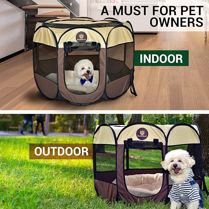 Puppy Playpen – Medium Sized Pet Playpen for Indoor & Outdoor use, Playpen for Dogs, Cats, Pets – Portable Collapsible Small Dog Playpen Crate with Mesh Side Panels - Carry Bag Included