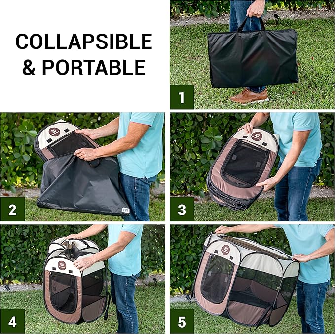 Puppy Playpen – Medium Sized Pet Playpen for Indoor & Outdoor use, Playpen for Dogs, Cats, Pets – Portable Collapsible Small Dog Playpen Crate with Mesh Side Panels - Carry Bag Included