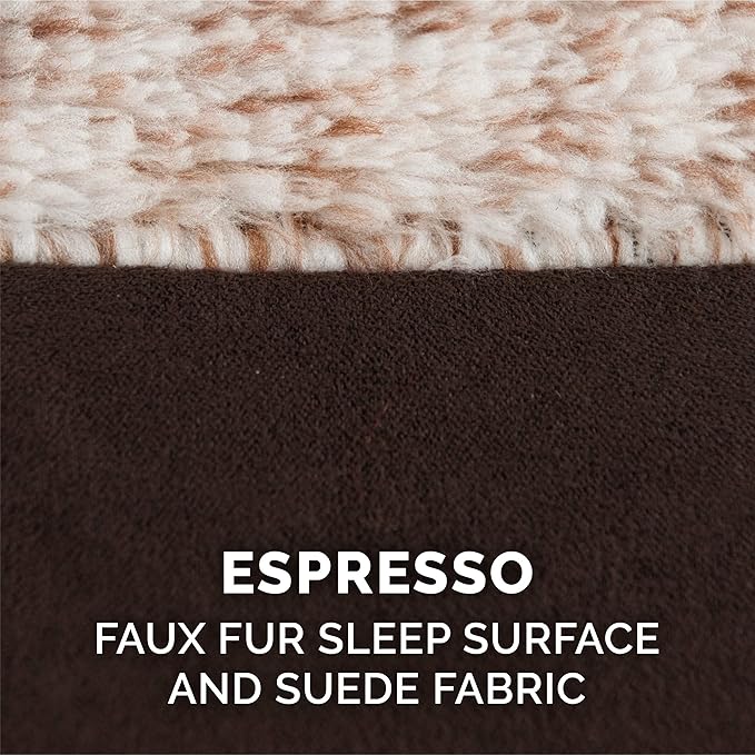 Furhaven Orthopedic Dog Bed for Large/Medium Dogs w/ Removable Bolsters & Washable Cover, For Dogs Up to 55 lbs - Two-Tone Plush Faux Fur & Suede L Shaped Chaise - Espresso, Large