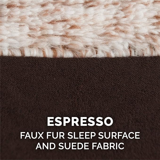 Furhaven Memory Foam Dog Bed for Large/Medium Dogs w/ Removable Bolsters & Washable Cover, For Dogs Up to 55 lbs - Two-Tone Plush Faux Fur & Suede L Shaped Chaise - Espresso, Large