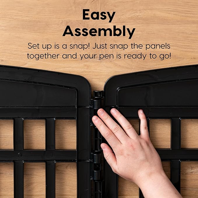 34" 8-Panel Pet Playpen with Door, Medium Large Dog Secure Easy Assemble Easy Storing Customizable + 34''H 2 Add on Panels, Heavy-Duty Molded Plastic Rust-Free Non-Skid Rubber Feet, Black