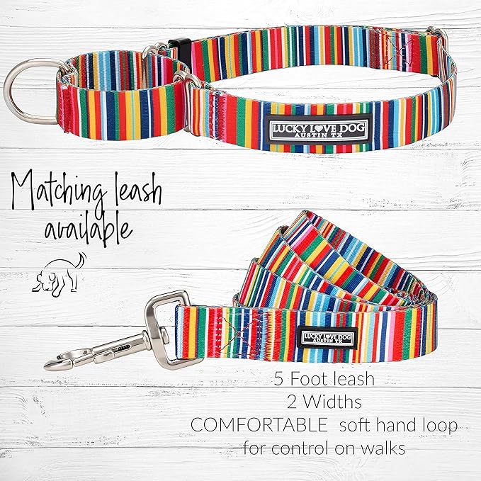 Lucky Love Dog Wide Martingale Dog Collar - No-Slip, Durable, & Soft Webbing 1.5 inch Martingale Collar for Dogs Male and Female - Ideal for Training & Walking, Stylish Hippie Pattern, Medium Size