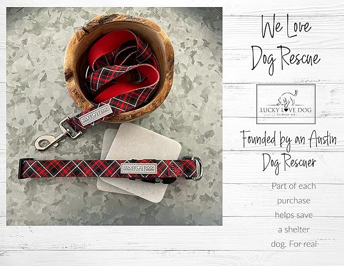 Lucky Love Dog Wide Dog Collar - Adjustable, Durable, Soft Webbing, & Comfortable 1.5 inch Wide Collar for Dogs Male and Female - in Heywood Pattern with Strong Buckle, Medium Size