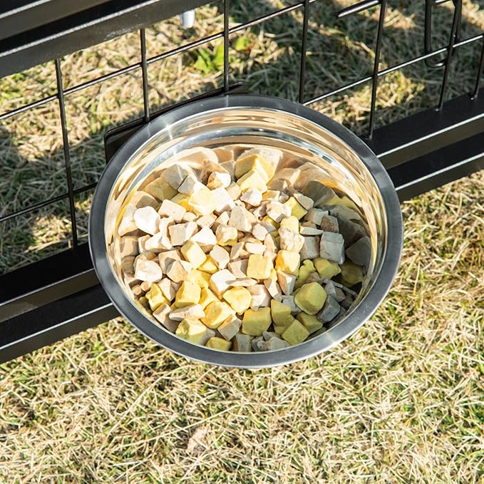 PawHut 8' x 4' x 6' Outdoor Dog Kennel with Rotating Bowl Holders, Walk-in Pet Playpen, Welded Wire Steel with Water and UV-Resistant Canopy, Red