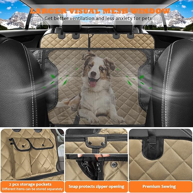 URPOWER 6 in 1 Dog Car Seat Cover, 60/40 Split Dog Seat Cover for Back Seat 100% Waterproof Dog Car Hammock Nonslip Backseat Dog Cover with Mesh Window Pet Seat Protector for Cars, Trucks and SUVs