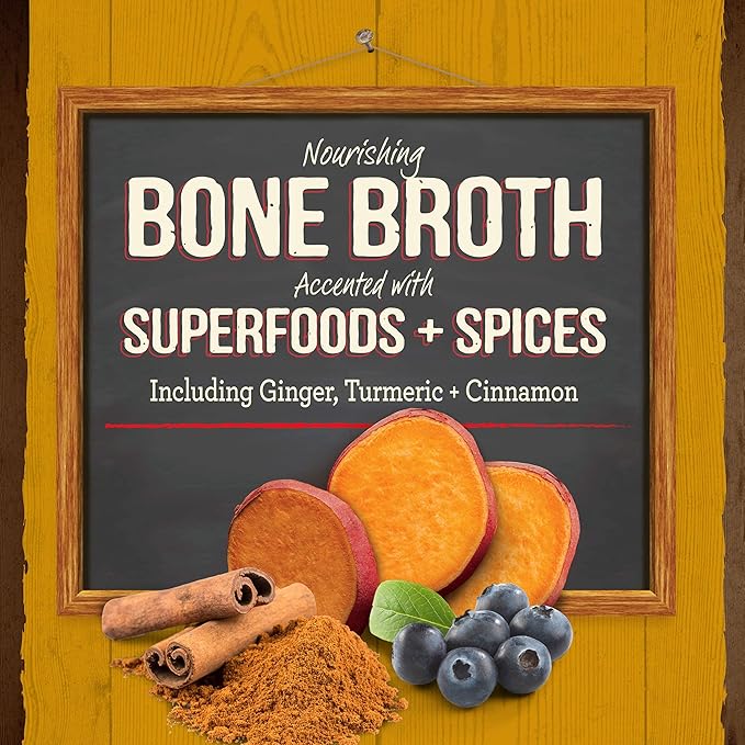 Merrick Grain Free Bone Broth, Premium Human Grade And Gluten Free Dog And Cat Food Topper Pouches, Chicken - 16 oz. Pouch