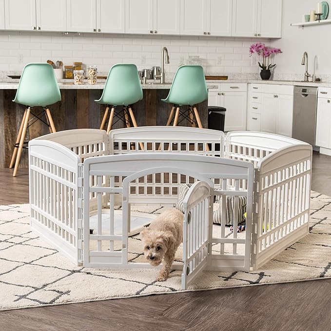 IRIS USA 24" 6-Panel Dog Playpen with Door, 61 x 61 x 24, Puppy Playpen, Dog Play Pen Indoors, Pet Fence, Small/Medium Pets, White