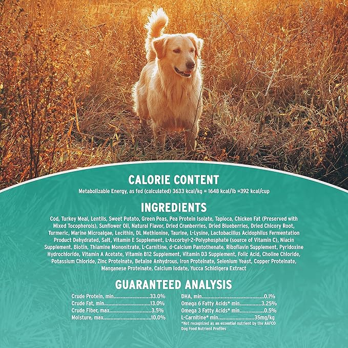 Annamaet Grain-Free Sustain Formula Dry Dog Food, (Line-Caught Cod & Free-Range Turkey), 5-lb Bag