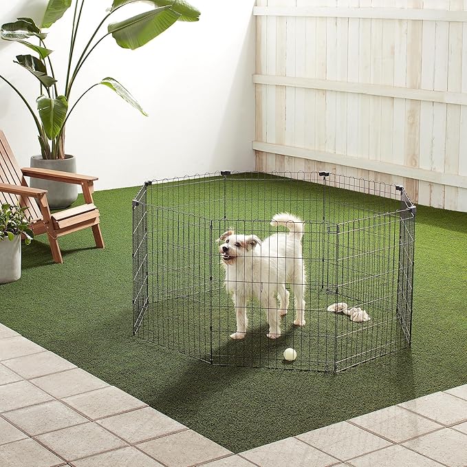 Amazon Basics Foldable Octagonal Metal Exercise Dog Playpen - Indoor/Ou, , Blacktdoor, No Door, Small (8 Panels, 24 x 30), Easy to assemble, store, and customize, 30" - Small, Black