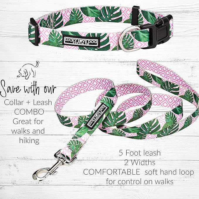 Lucky Love Dog, Tropical Dog Collar for Female Male Dogs, Comfortable & Soft, Vivid Pink Dog Collar - (X-Small, Laguna Collar)