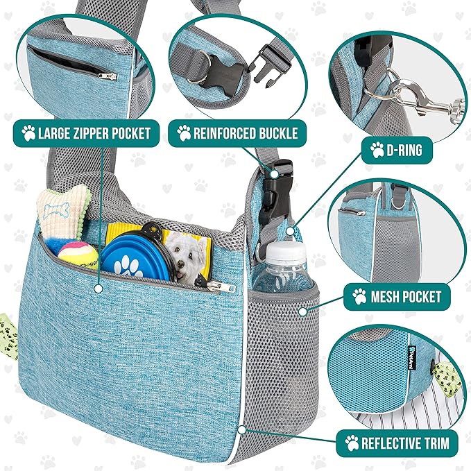 PetAmi Small Dog Sling Carrier, Soft-Sided Crossbody Puppy Carrying Purse Bag, Adjustable Sling Pet Pouch to Wear Medium Dog Cat Travel, Dog Bag for Traveling, Breathable, Poop Bag Dispenser, Blue