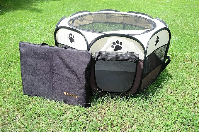 Portable Pet Playpen for Small Cat Dog Puppy Rabbit,Cat Kitten Playpen Indoor Outdoor with Carrying Case,Waterproof Bottom and Removable Zipper Top (S(28.7" x 28.7" x 16"), Brown)