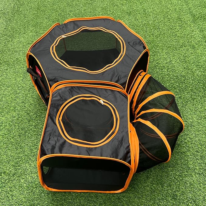 Portable Cat Playpen 2-Room with Tunnel, 3-in-1 Pop-up Cat Dog Crate Play Enclosure with Separate Areas, Foldable Pet Playpen for Puppy Kitten and Small Animals Indoor Outdoor