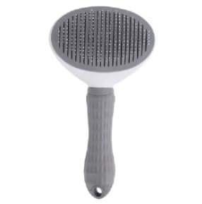 Pet Clean Hair Remover Button Stainless Steel Brushes Dogs Cat Slicker Self Cleaning Grooming Pet Comb Brush (grey)