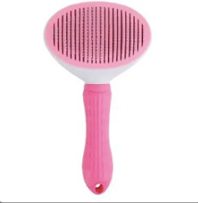 Pet Clean Hair Remover Button Stainless Steel Brushes Dogs Cat Slicker Self Cleaning Grooming Pet Comb Brush (pink)