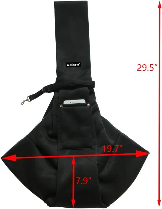 Leconpet Dog Sling Carrier Shoulder Bag for Pets with Mobile Phone Pocket Safety Buckle Security Lock, Suitable for Puppy, Small Dogs, and Cats for Outdoor Travel (Black)