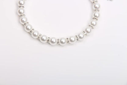 Dog Cat Pearls Necklace Collar with Bling Accessories and Ribbon Bow Pet Puppy Jewelry for Female Dogs Cats Small Medium (XL, White)