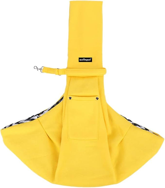 Leconpet Dog Sling Carrier Shoulder Bag for Pets with Mobile Phone Pocket Safety Buckle Security Lock, Suitable for Puppy, Small Dogs, and Cats for Outdoor Travel (Yellow)