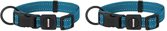 Best Pet Supplies Reflective Dog Collar with Adjustable Length, Heavy-Duty Buckle, and Strong Leash D-Ring, Training, Walking, Jogging Accessory for Small, Medium, and Large Breeds - Turquoise, S