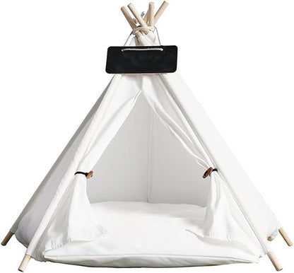 Solid Wood Cat Tent Indoor with Thick Mat,Portable Dog House Dog Teepee Tent,Cute Cat Teepee Cave, Cat Bed,Dog Bed Tent,Puppy Bed Tent,Bunny Tent,Pet Tent Teepee