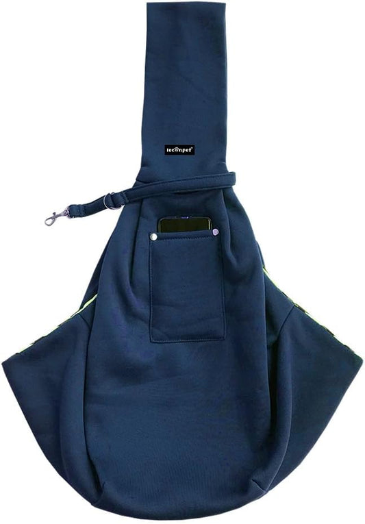 Leconpet Dog Sling Carrier Shoulder Bag for Pets with Mobile Phone Pocket Safety Buckle Security Lock, Suitable for Puppy, Small Dogs, and Cats for Outdoor Travel (Blue)