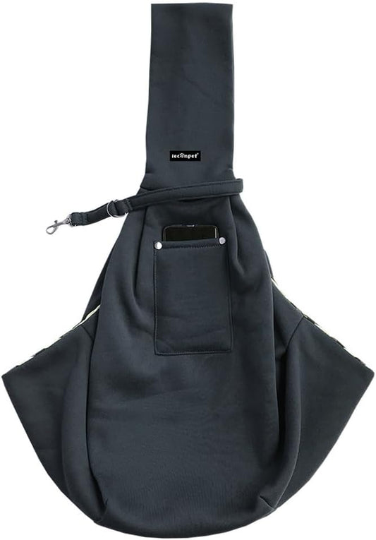 Leconpet Dog Sling Carrier Shoulder Bag for Pets with Mobile Phone Pocket Safety Buckle Security Lock, Suitable for Puppy, Small Dogs, and Cats for Outdoor Travel (Dark Grey)