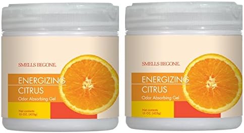 SMELLS BEGONE Air Freshener Odor Absorber Gel - 15 oz, Pack of 2 - Absorbs and Eliminates Odor in Pet Areas, Bathrooms, Cars, & Boats - Made with Essential Oils - Energizing Citrus Scent